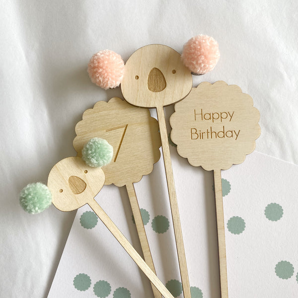 PomPom Koala Cake Topper Pair