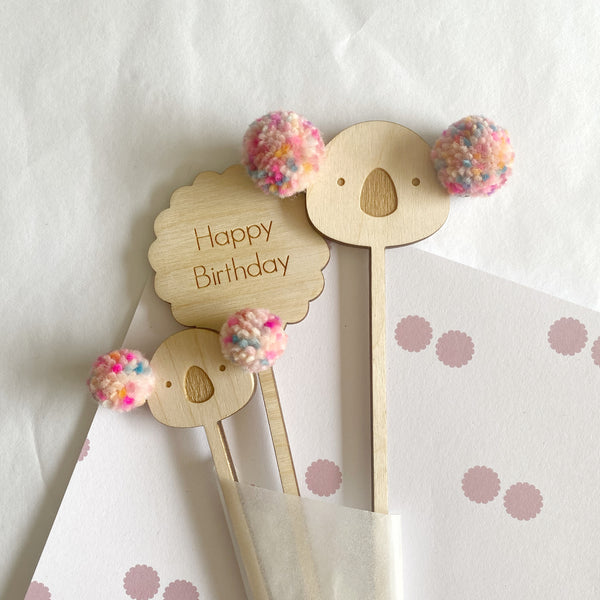 PomPom Koala Cake Topper Pair