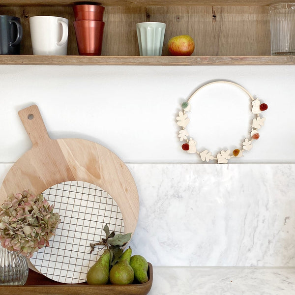 harvest hoop styled in kitchen