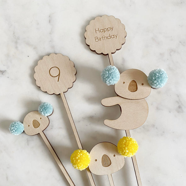 Close up of Koala cake toppers set