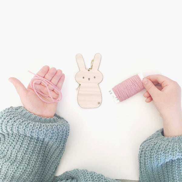pompom bunny kit in pink being used