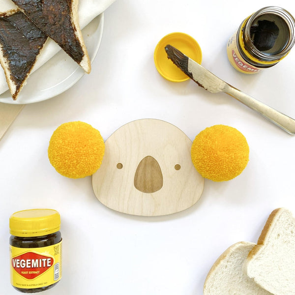 Pompom koala wall plaque with yellow ears