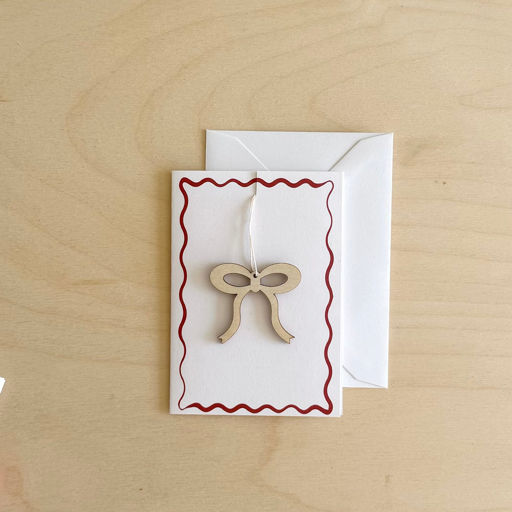 Ready to send Dark Red Wavy frame mini card and Bow decoration