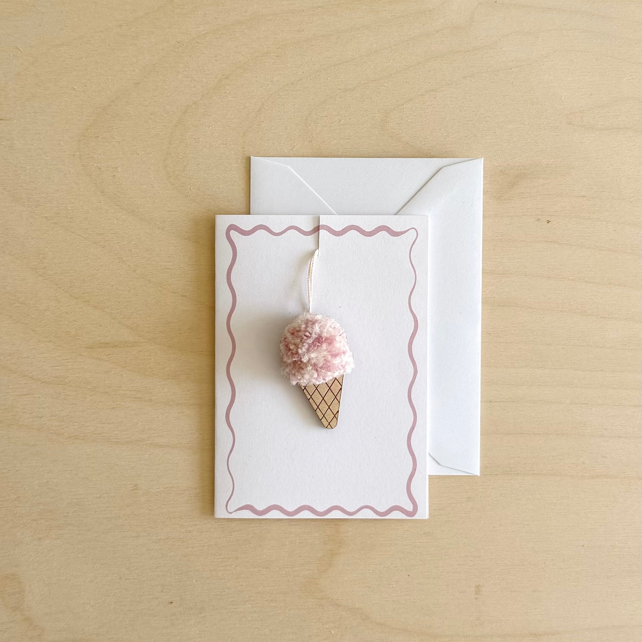 Ready to send Pink Wavy frame mini card and Ice Cream decoration