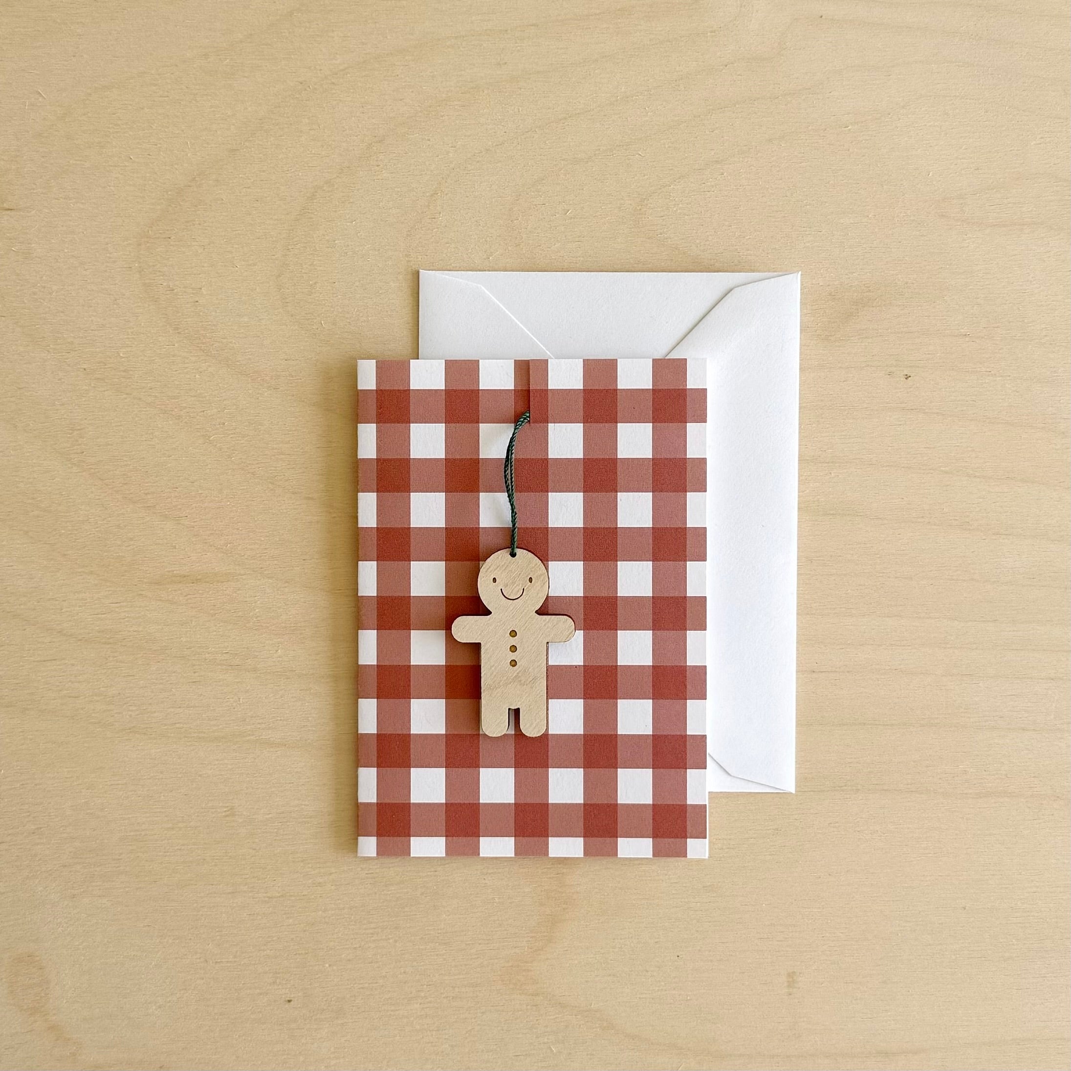Ready to send Rust Gingham mini card and Gingerbread decoration