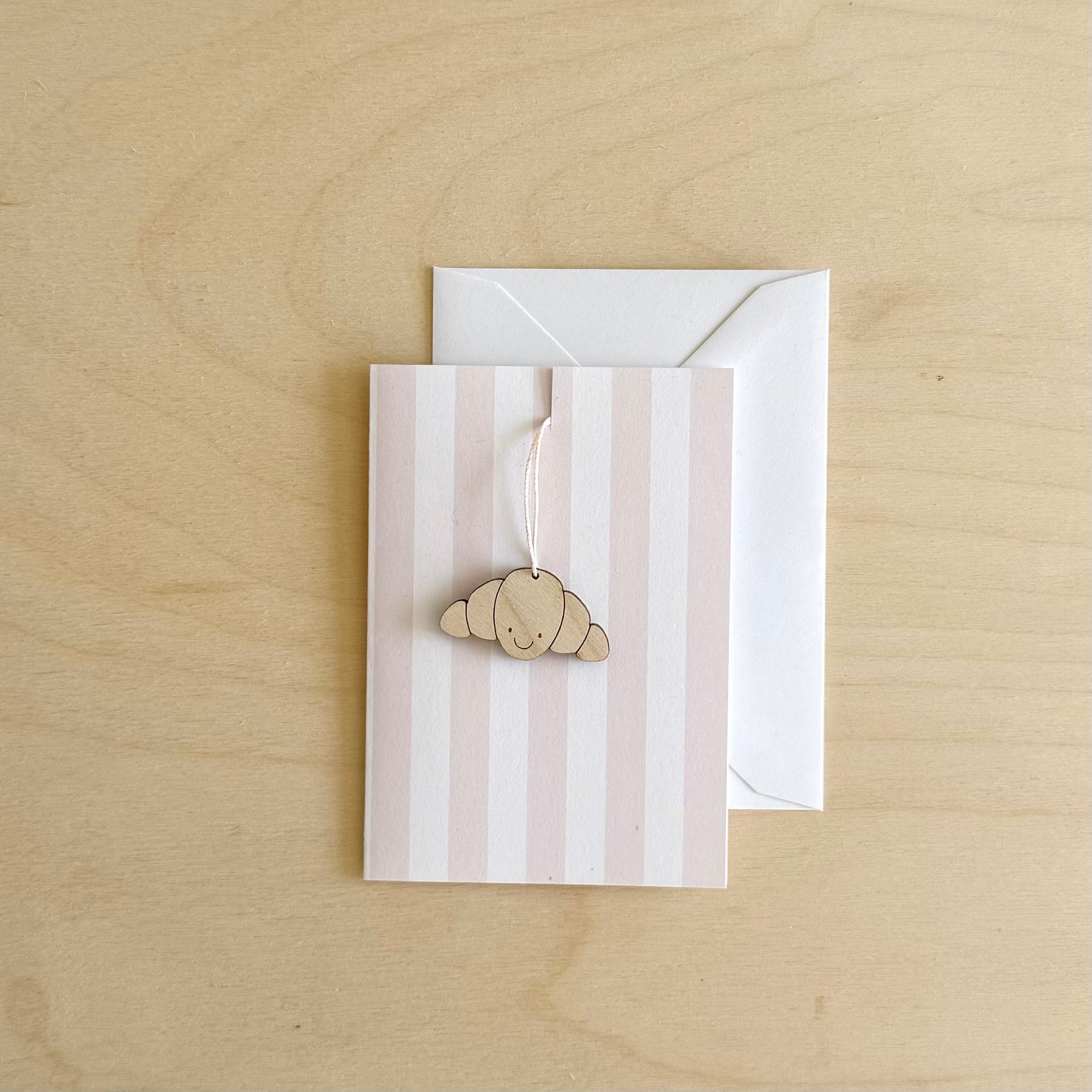 Ready to send Pink Stripe mini card and Croissant decoration