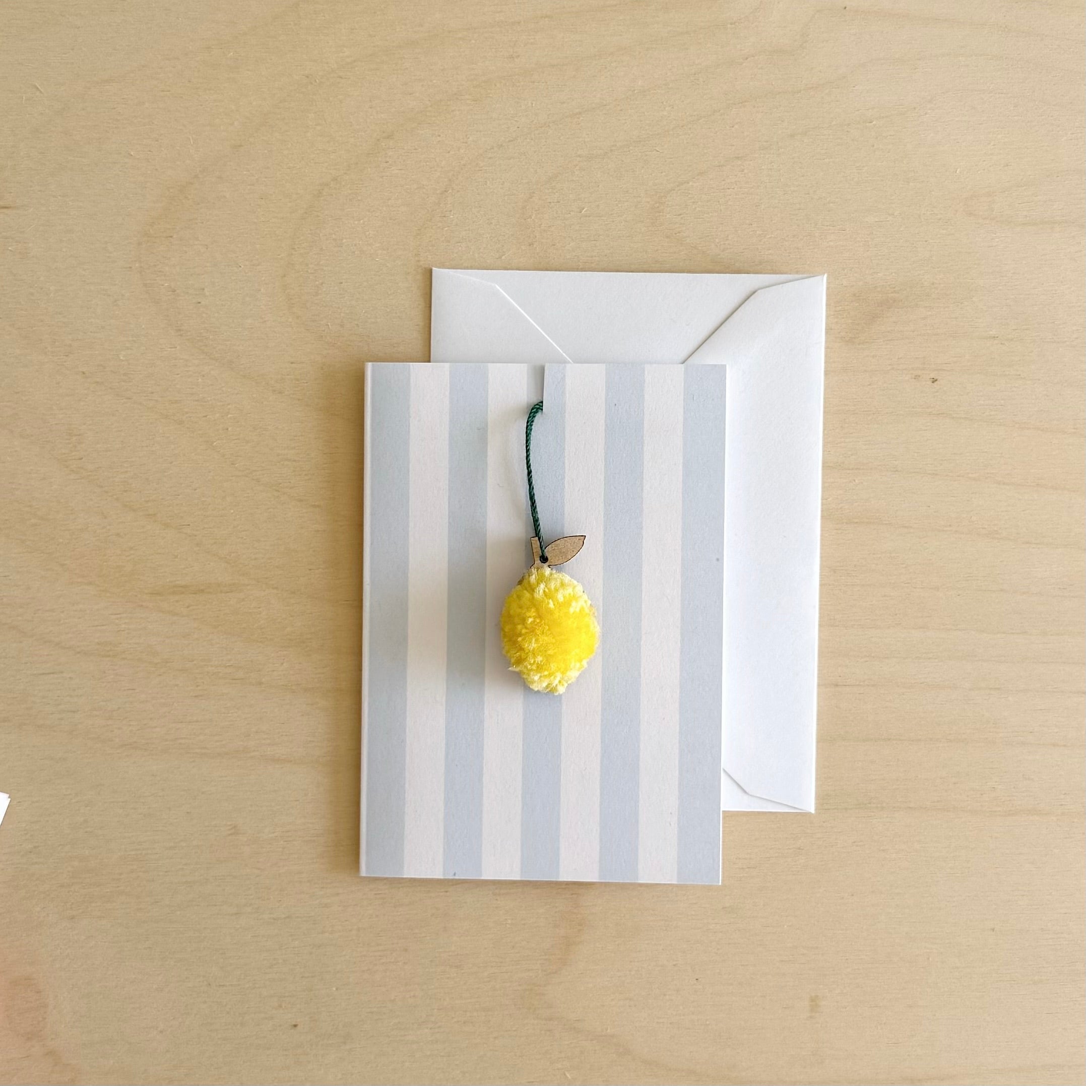 Ready to send Blue Stripe mini card and Lemon decoration