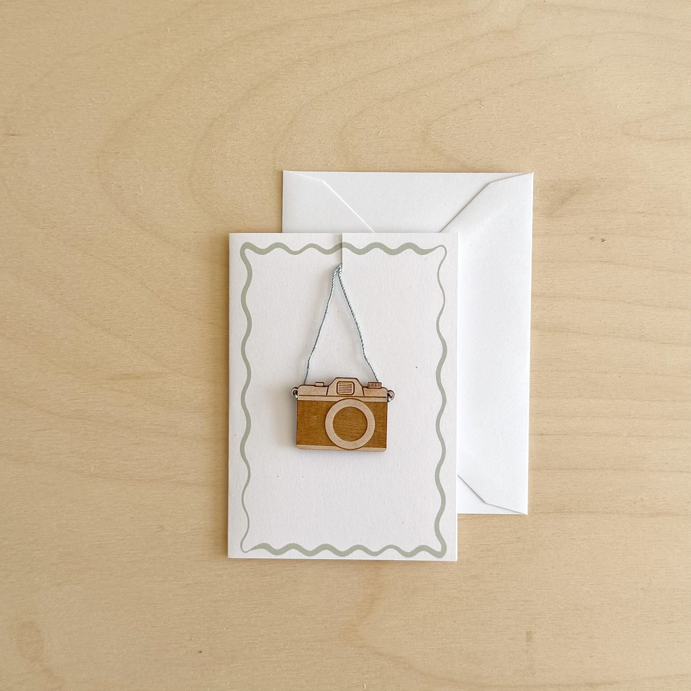 Ready to send Green Wavy frame mini card and Camera decoration