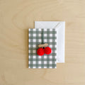 Ready to send Green Gingham mini card and Red Cherry decoration