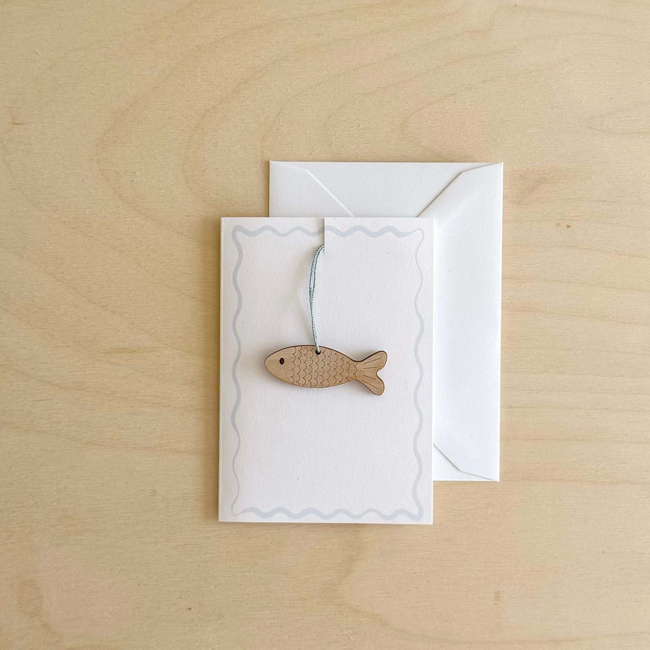Ready to send Blue Wavy frame mini card and Fish decoration