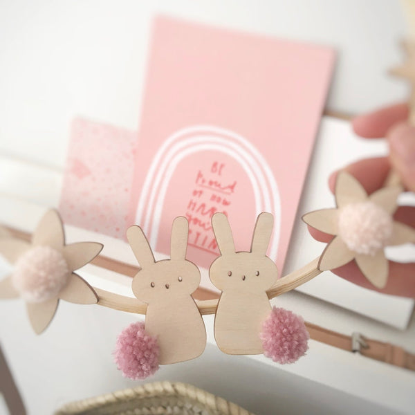 close up of bunnies on blossom hoop
