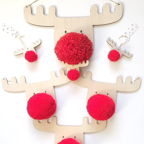 Selection of Frank reindeer decorations with red pompom noses