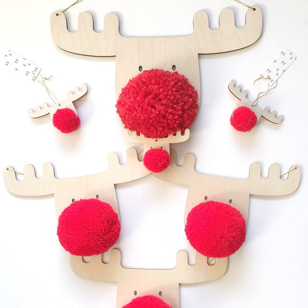 Selection of Frank reindeer decorations with red pompom noses