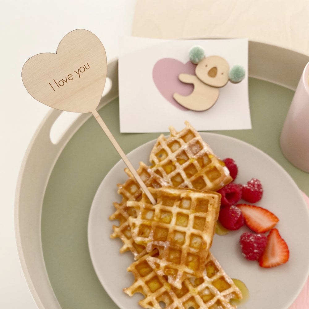 I love you cake topper in waffles 