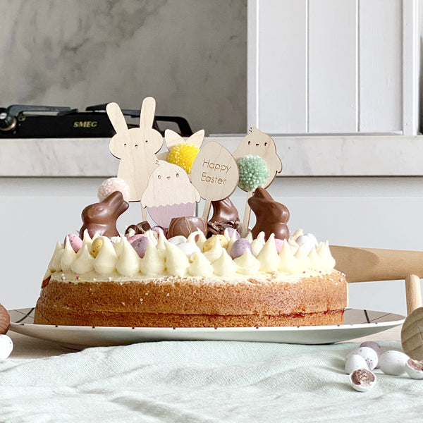 Easter Cake toppers made from Plywood and PomPoms