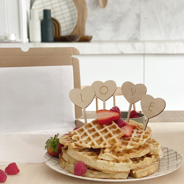 Stack of waffles with Love individual treat toppers